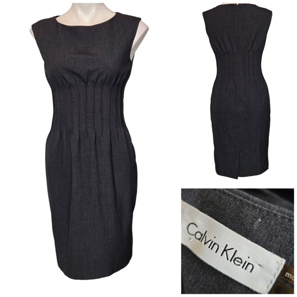Calvin Klein Dresses & Skirts - Calvin Klein Grey Pin Tuck Pleated Waist Sheath Dress Size 6 Sleeveless Office